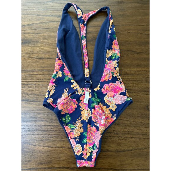 New Maagi reversible floral deep V swimsuit size L large - Picture 4 of 6
